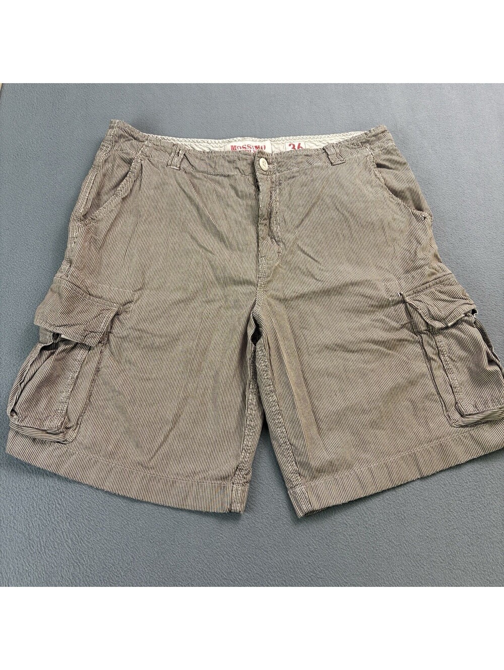 Vintage Y2K Mossimo Pinstripe Cargo Shorts Size 36 Brown Baggy Skater
